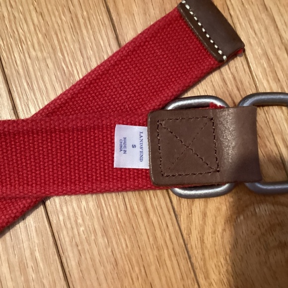 Lands’ End Cotton & Leather Belt, red, size small - Picture 4 of 6